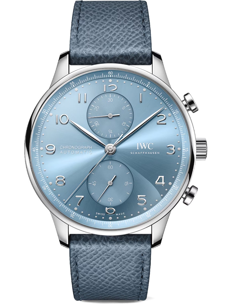 Portugieser Chronograph 41mm in White Gold on Strap with Blue Dial 