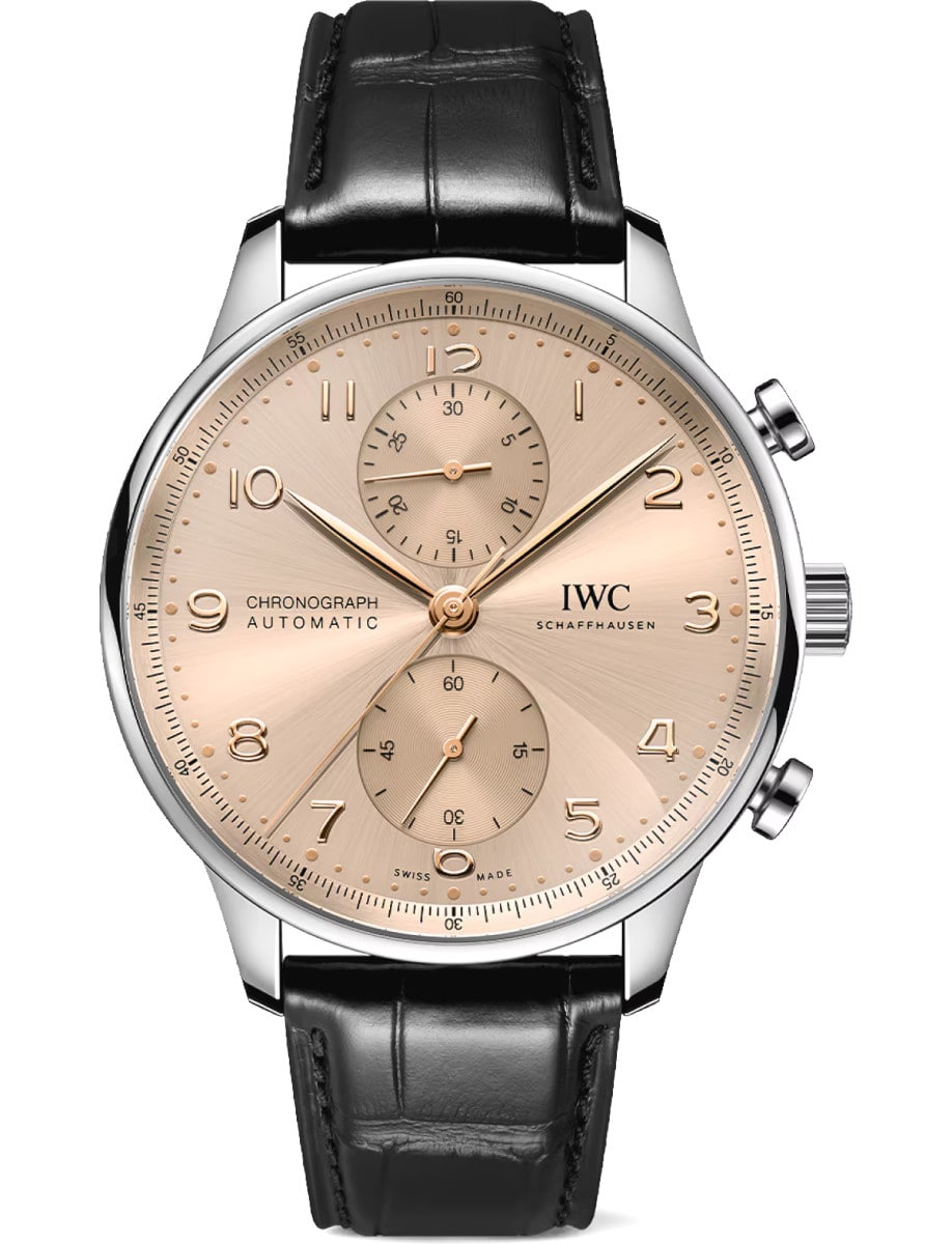 Portugieser Chronograph 41mm in Steel on Black Alligator Leather Strap with Dune Dial