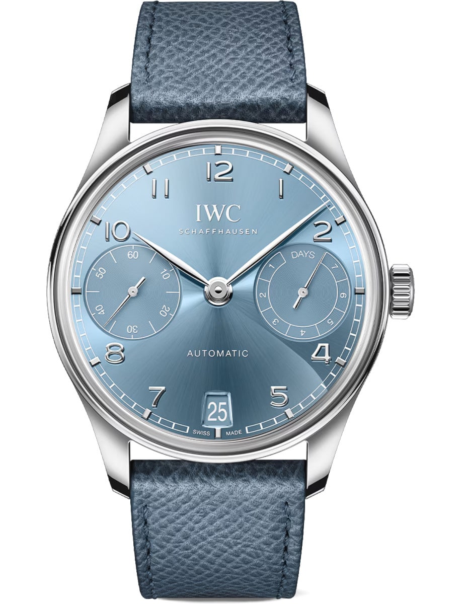 Portugieser Automatic 42mm in White Gold on Light Blue Calfskin Strap with Black Dial