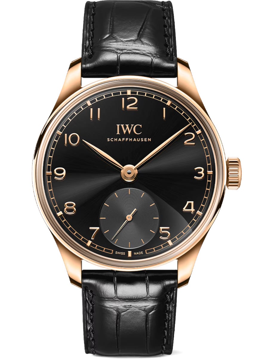 Portuguese  40.4mm in Rose Gold on Black Alligator Leather Strap with Black Dial