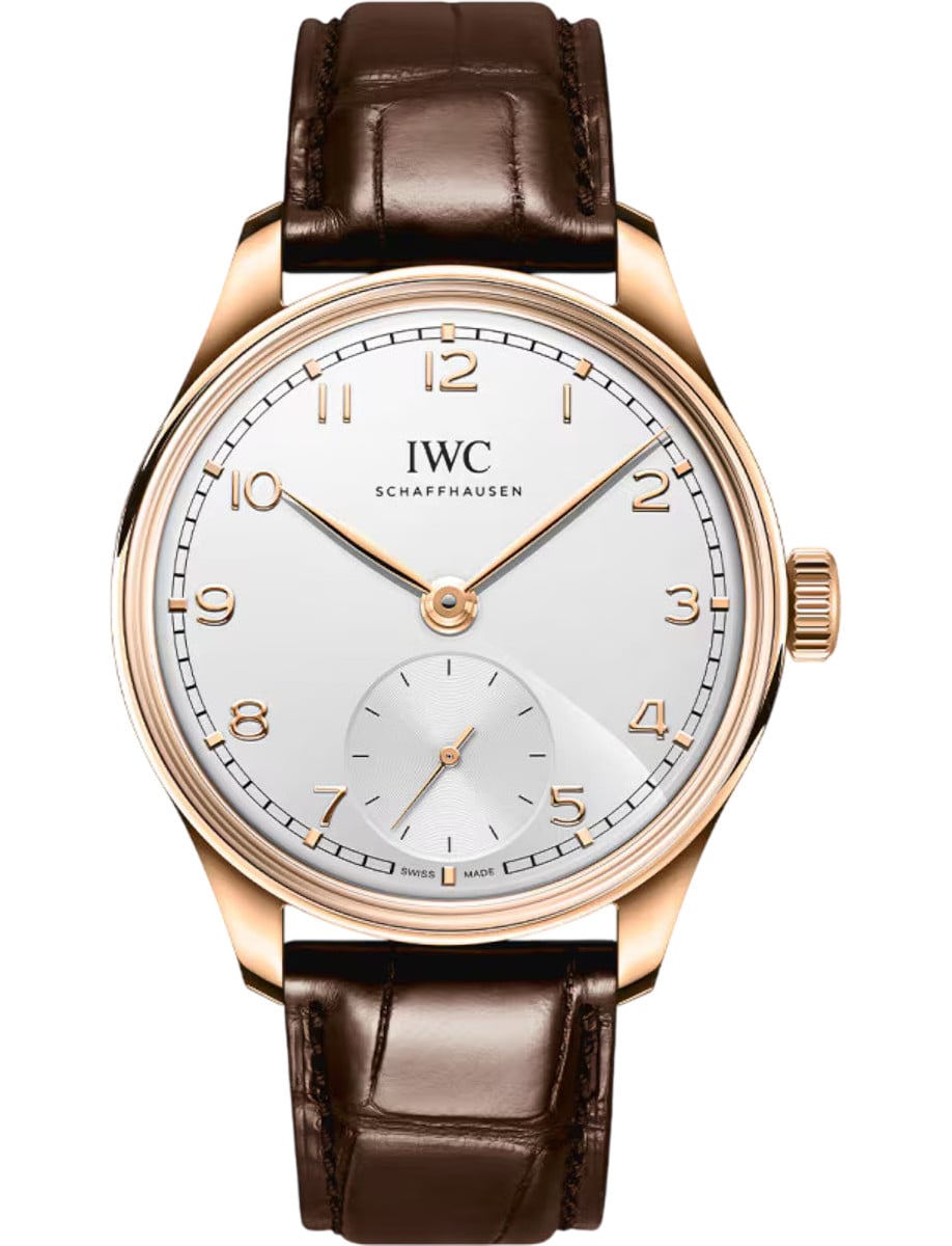 Portuguese  40.4mm in Rose Gold on Brown Alligator Leather Strap with Silver Dial
