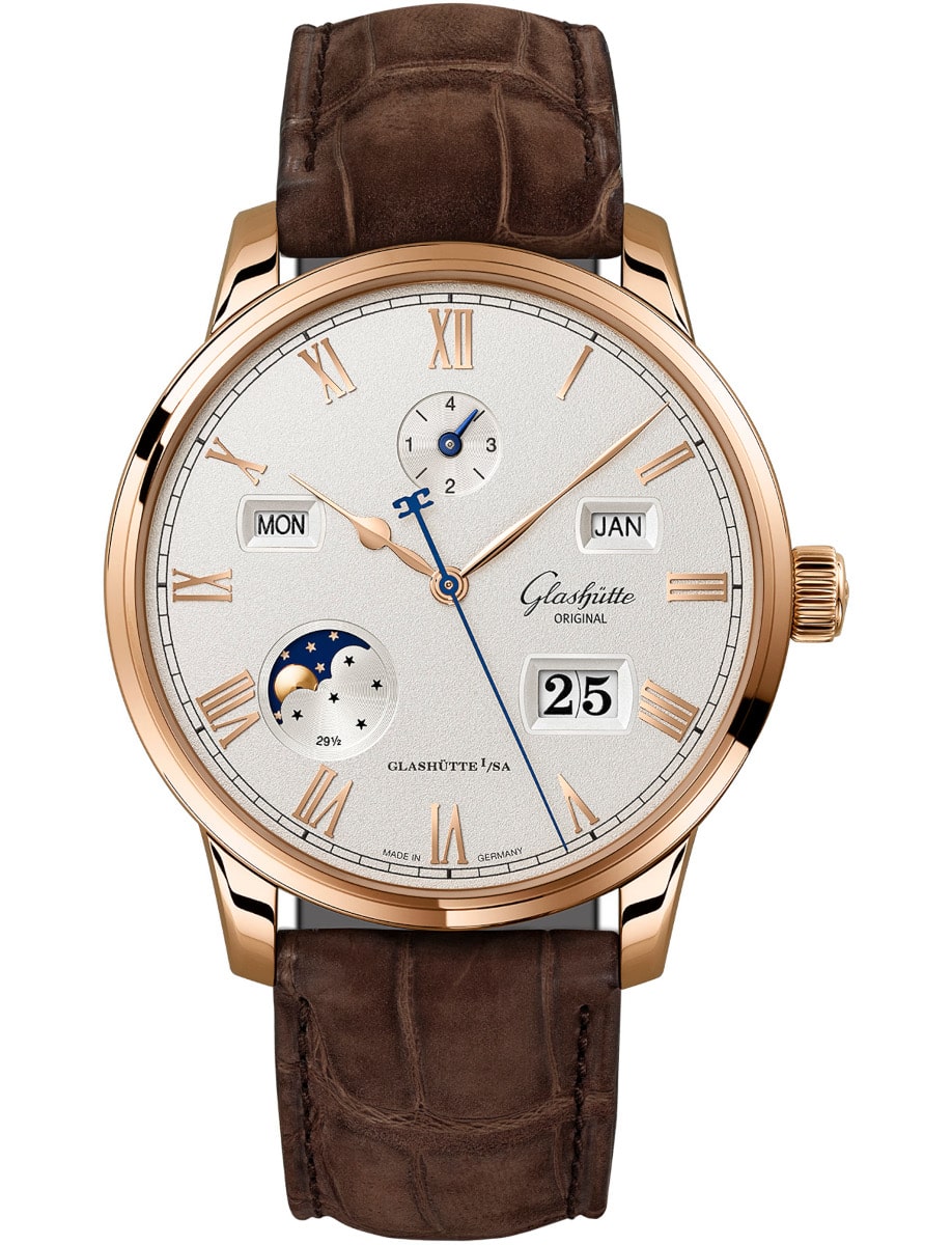 Senator Excellence Perpetual Calendar 42mm in Rose Gold on Brown Alligator Leather Strap with Silver Dial
