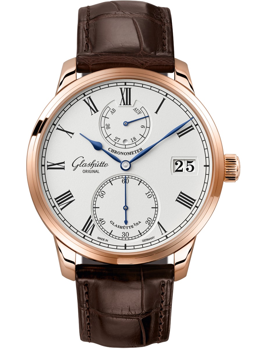 Senator Chronometer 42mm in Rose Gold on Brown Alligator Leather Strap with Silver Dial