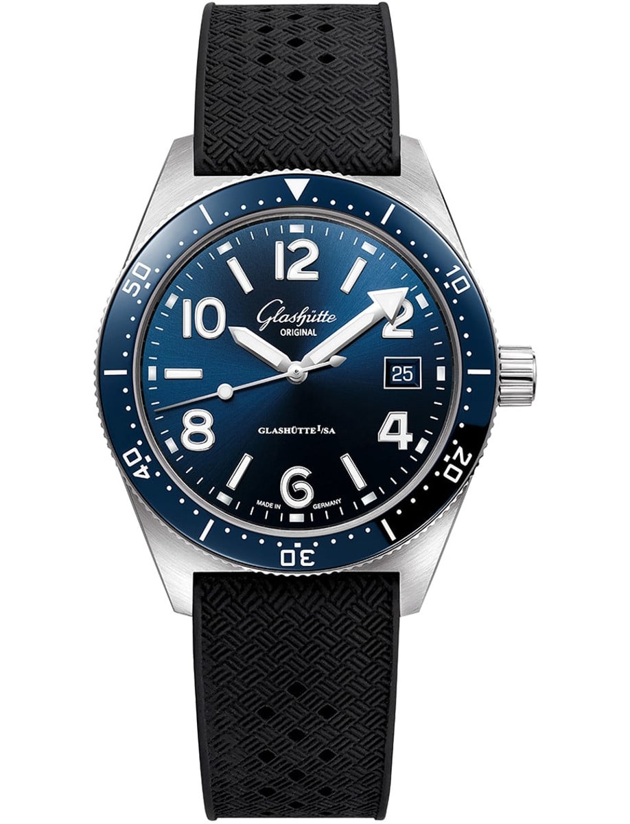 SeaQ Date 39.5mm in Steel with Blue Bezel on Black Rubber Strap with Blue Dial