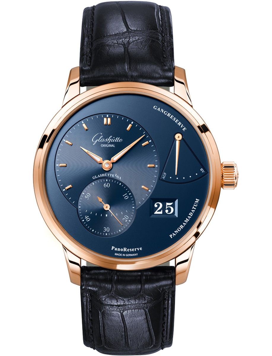 Pano Reserve 40mm in Rose Gold on Blue Crocodile Leather Strap with Blue Dial