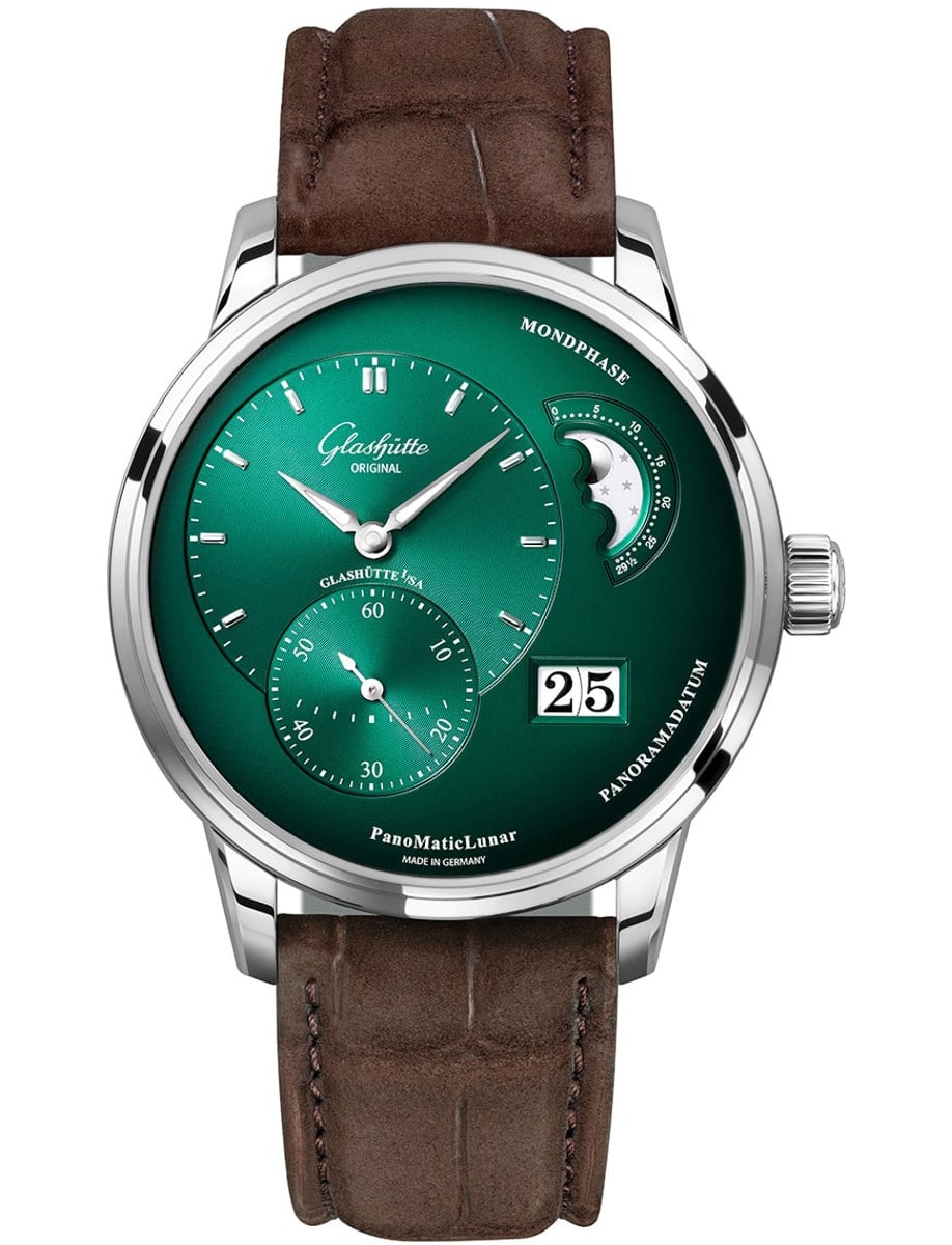 Pano MaticLunar 40mm in Steel on Brown Alligator Nubuck Leather Strap with Green Dial