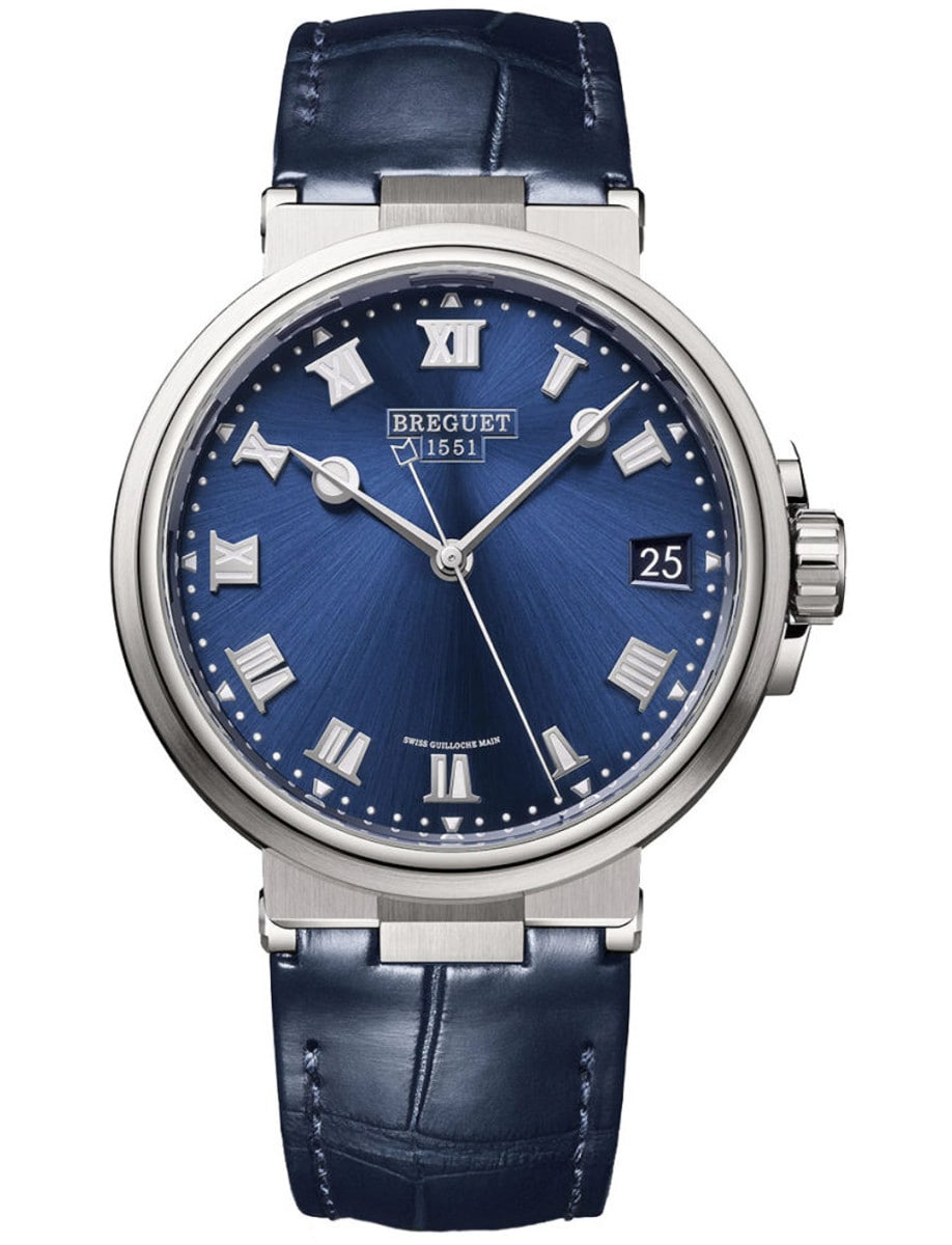 Marine 40mm Automatic in Titanium On Blue Alligator Leather Strap with Blue Roman Dial