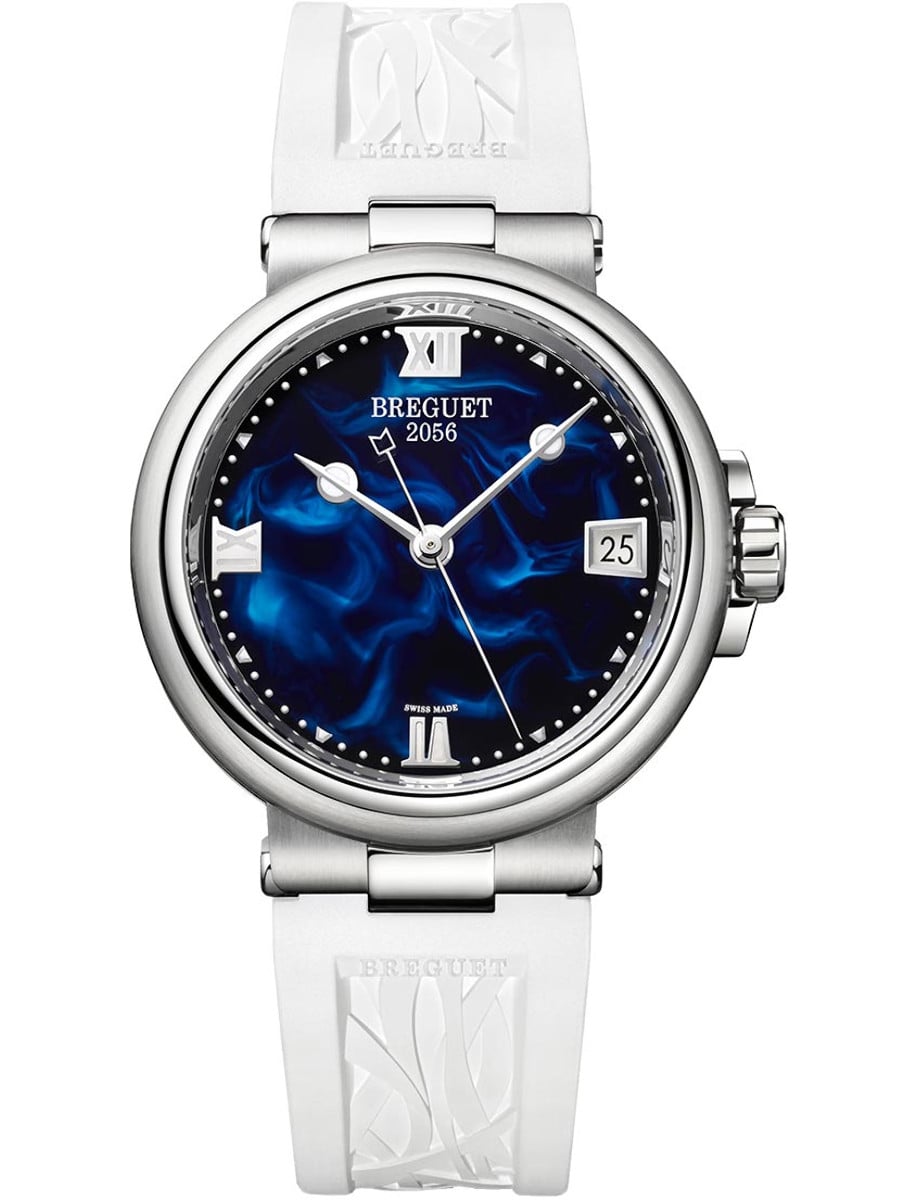 La Marine Dame 9518 33.8mm Automatic in Steel on White Rubber Strap with Blue Lacquer Dial