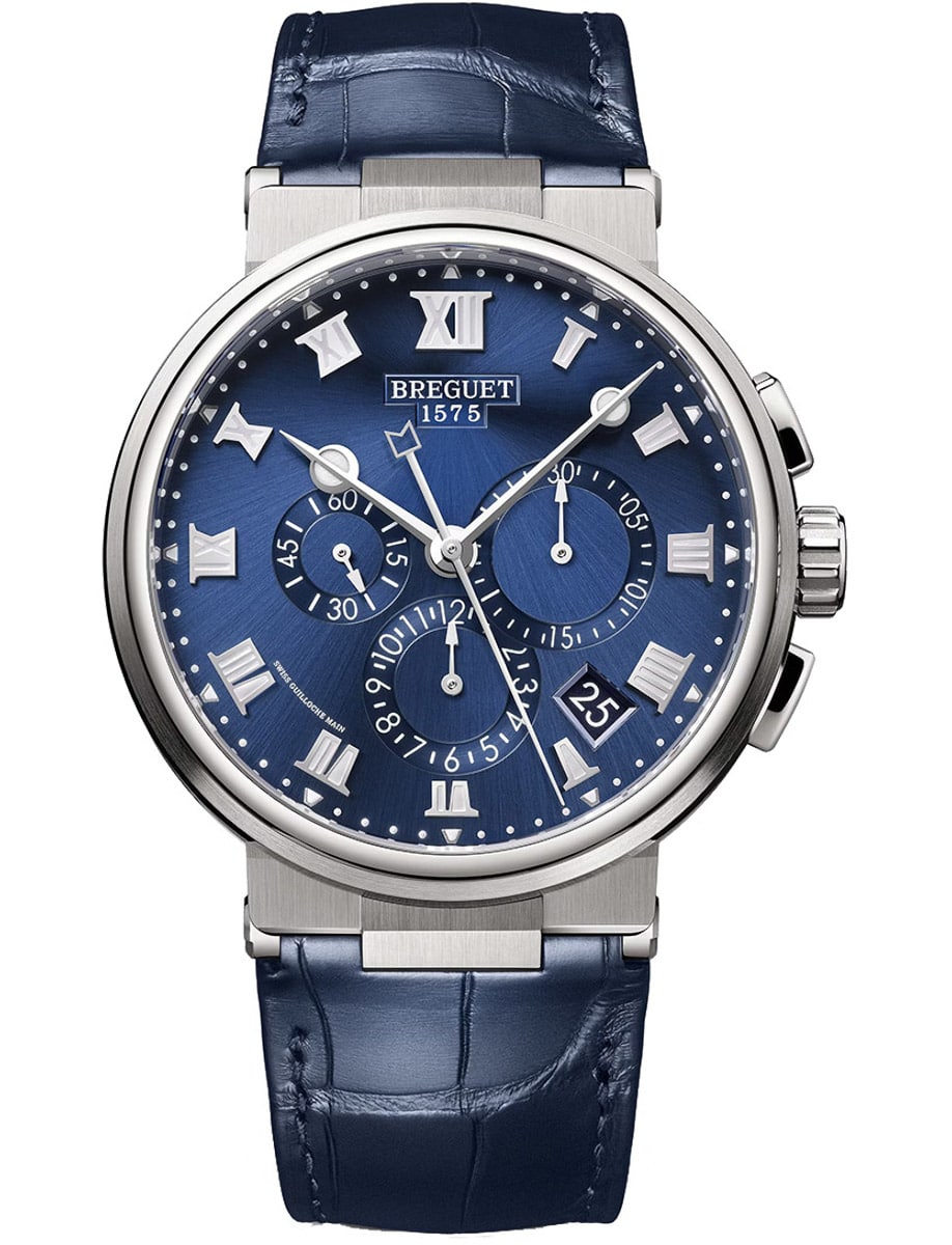 Marine Chronograph 42.3mm in Titanium On Blue Crocodile Leather Strap with Blue Roman Dial