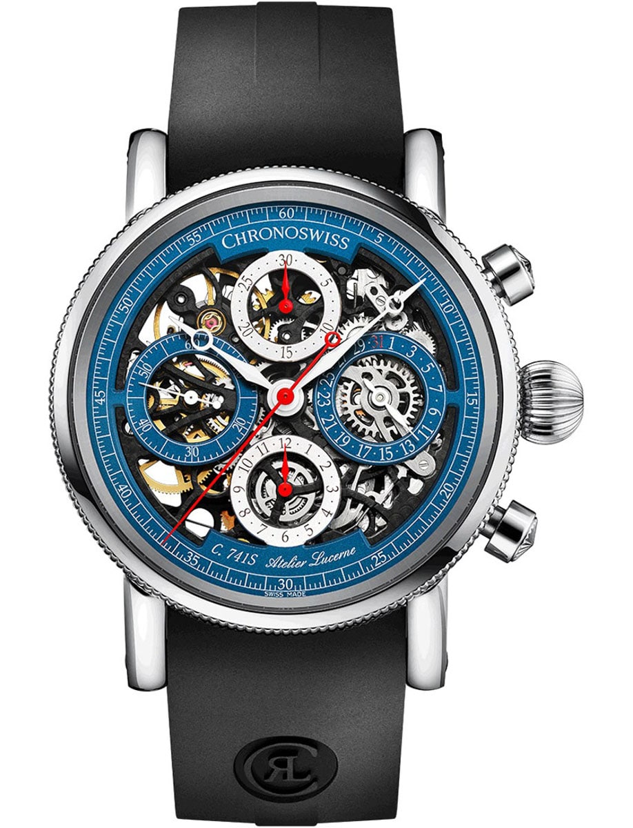 Sirius Opus Chronograph 41mm Automatic in Steel on Black Rubber Strap with Openworked Dial