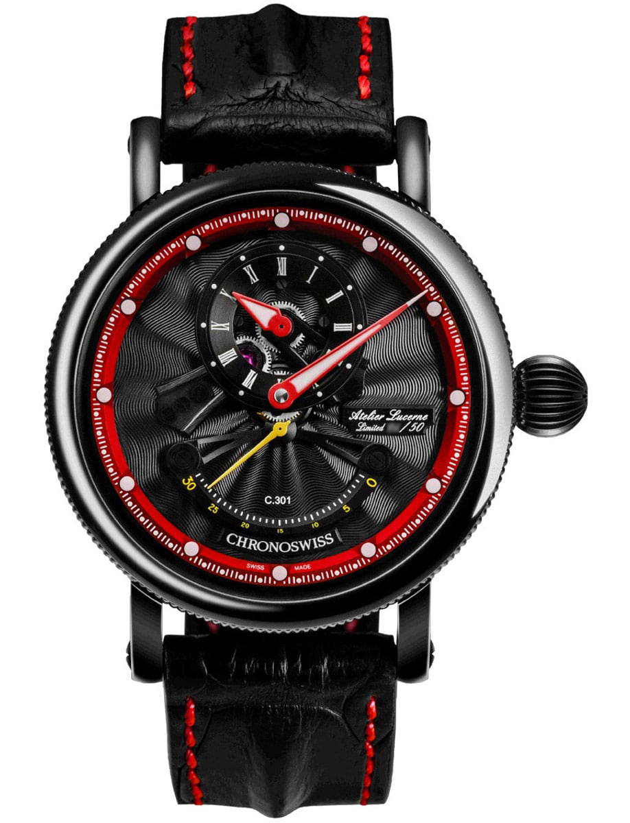 Open Gear ReSec 44mm in Steel with Black DLC Coating on Black Crocodile Leather Strap with Black Dial - Limited Edition 50 pieces