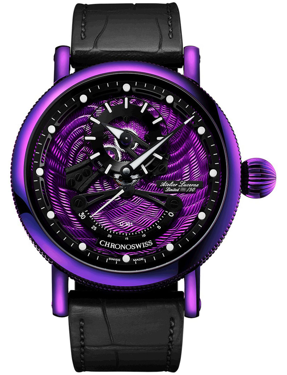 Open Gear ReSec Endorphin 44mm in Steel with Purple CVD Coating on Black Alligator Leather Strap with Purple Dial - Limited Edition 50 pieces