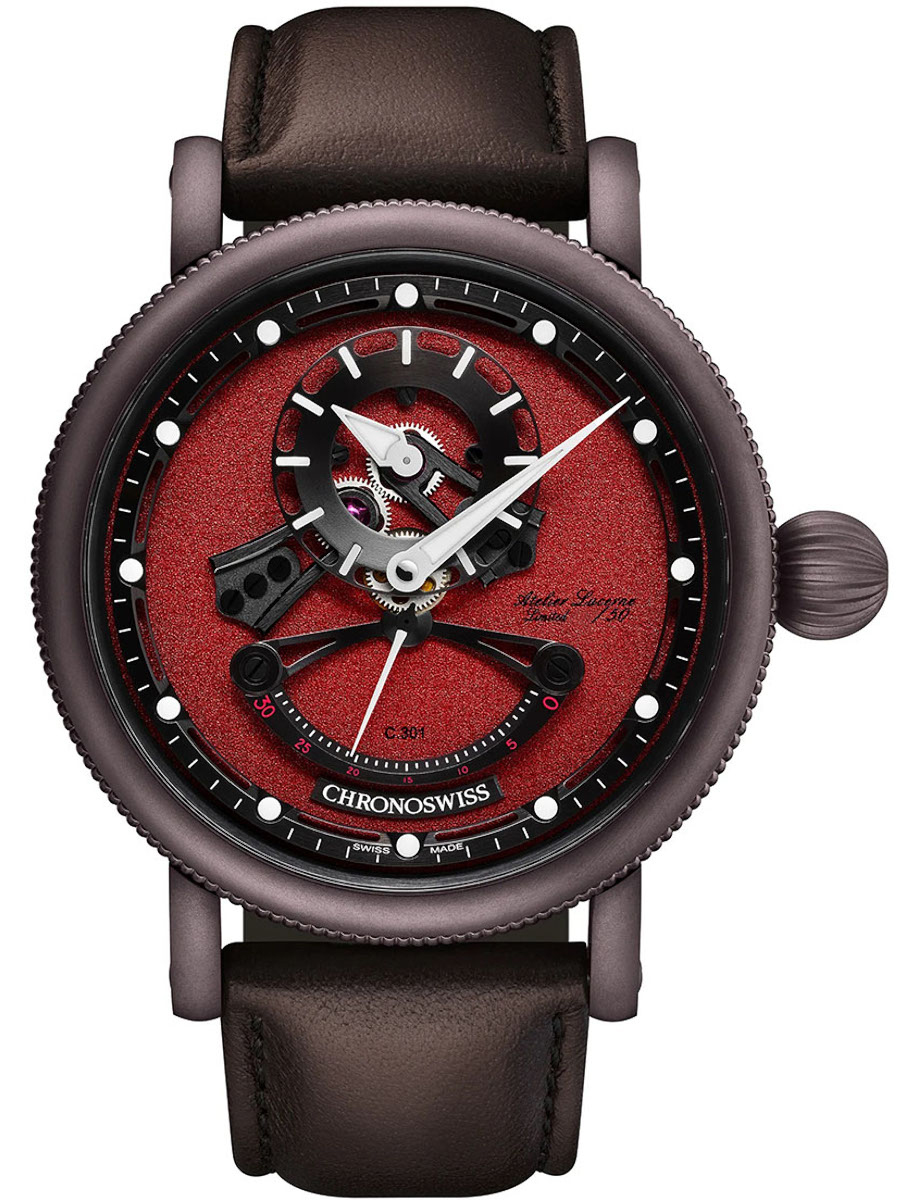 Open Gear ReSec Chocolate 44mm in Steel with Brown PVD Coating on Brown Rubber Strap with Red Varnish Dial - Limited Edition 50 pieces