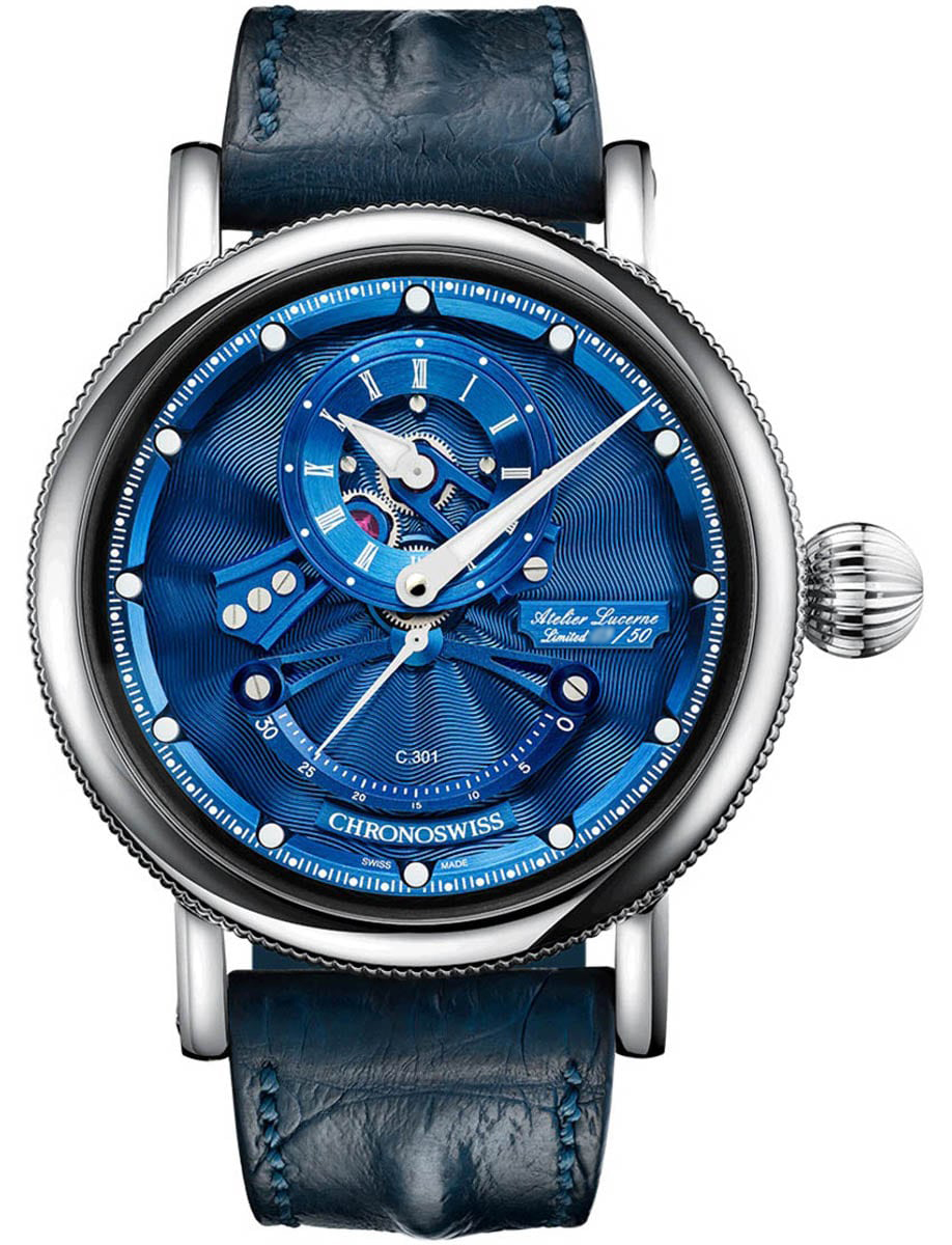 Open Gear ReSec Big Wave 44mm in Steel on Blue Crocodile Leather Strap with Blue Dial - Limited Edition 50 pieces