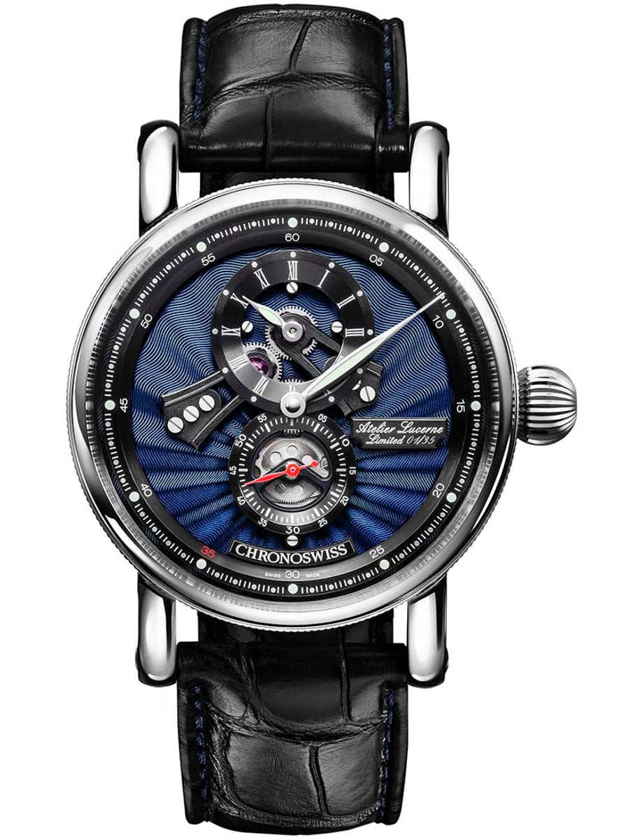 Open Gear Flying Regulator Anniversary Edition 41mm in Steel on Black Alligator Leather Strap with Blue Dial - L.E 50 pcs