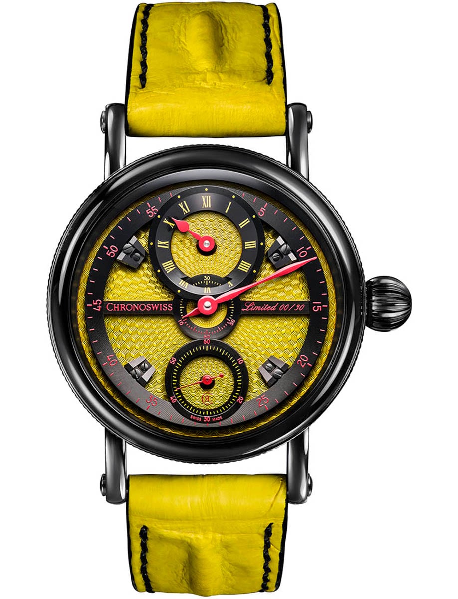 Flying Grand Regulator 44mm in Black Steel on Yellow Crocodile Leather Strap with Yellow Dial - Limited Edition 30 pieces