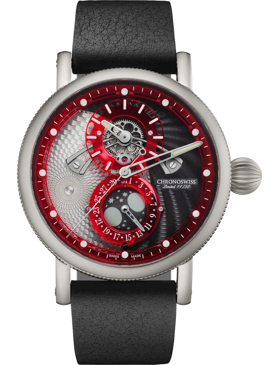 Space Timer Supernova 44mm in Steel - Limited Edition 50 pieces on Black Calfskin Leather Strap with Black & Silver Dial