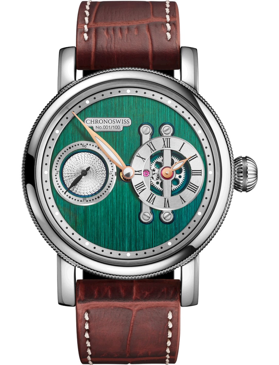 Strike Two Highland 40mm in Steel - Limited Edition 100 Pieces on Brown Calfskin Leather Strap with Green Dial