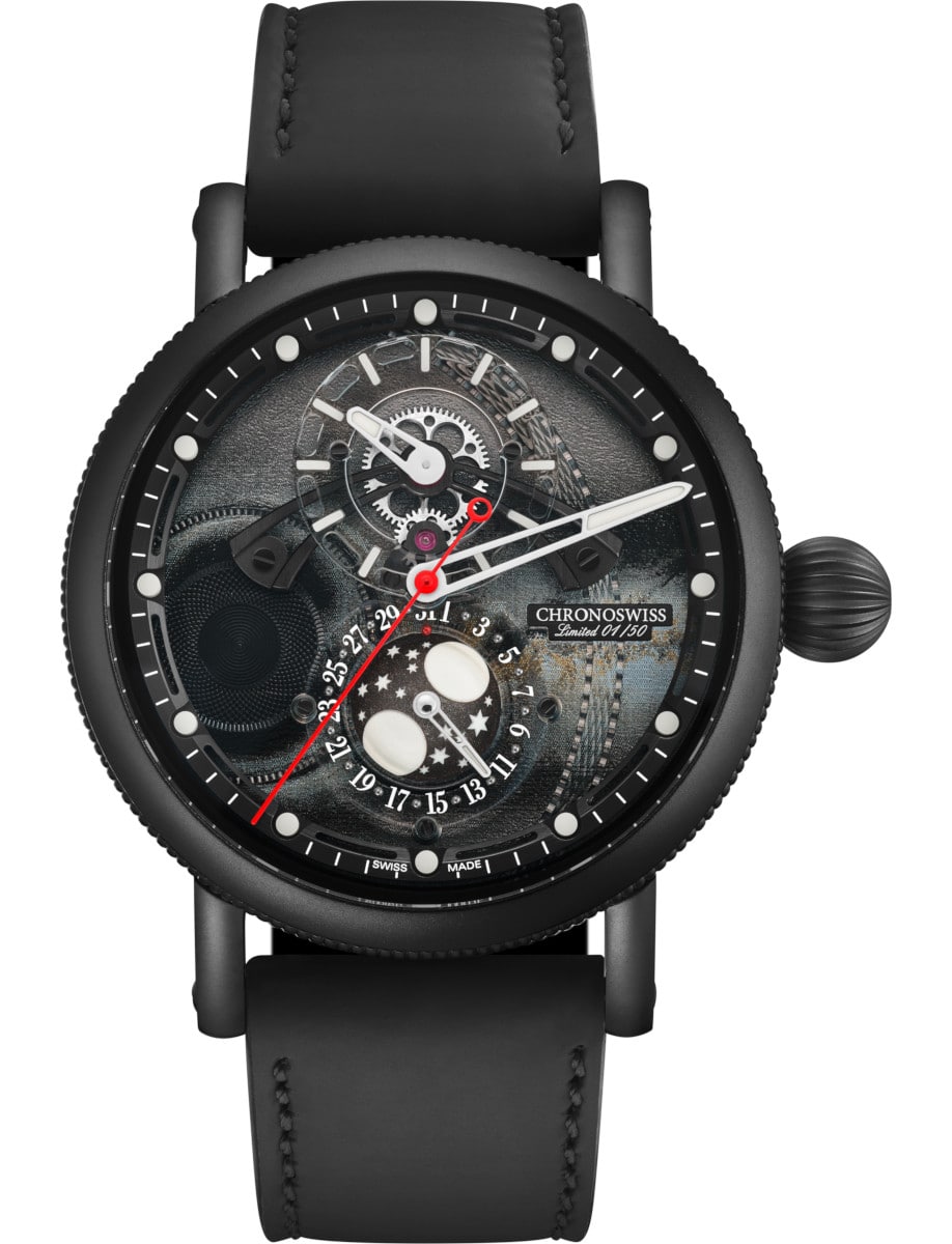 Space Timer Black Hole 44mm in Black DLC Steel - Limited Edition 50 pieces on Black Calfskin Leather Strap with Galvanic Black Dial