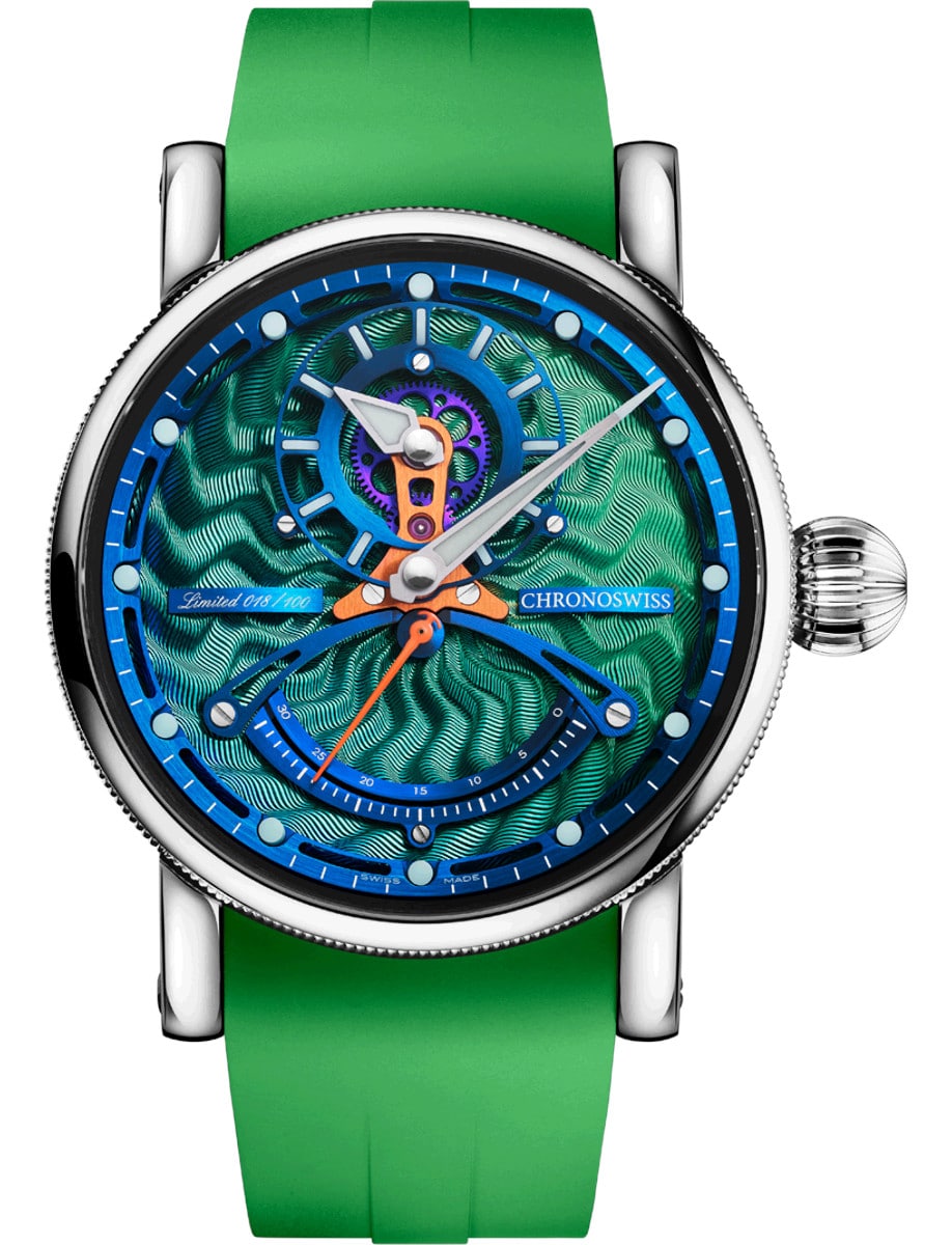ReSec Vertical 42mm in Titanium - L.E 100 pcs on Green Rubber Strap with Green Dial