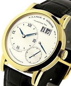 Lange 1 in Mens Mechanical in Yellow Gold On Black Crocodile Leather Strap with Silver Dial