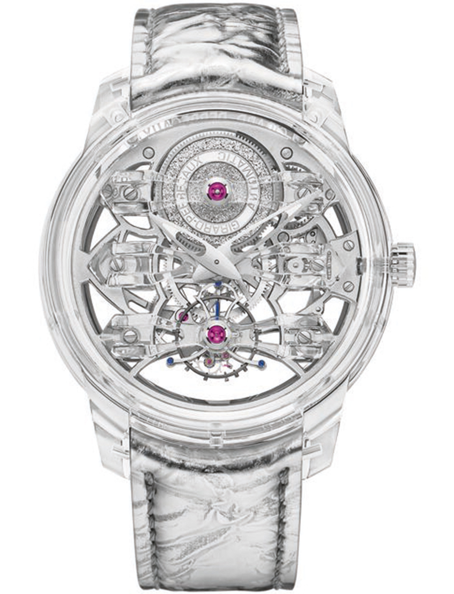 Bridges Quasar 46mm in Sapphire - Limited Edition 18 pieces On Grey Fabric with Metallic Effect Strap with Skeleton Dial