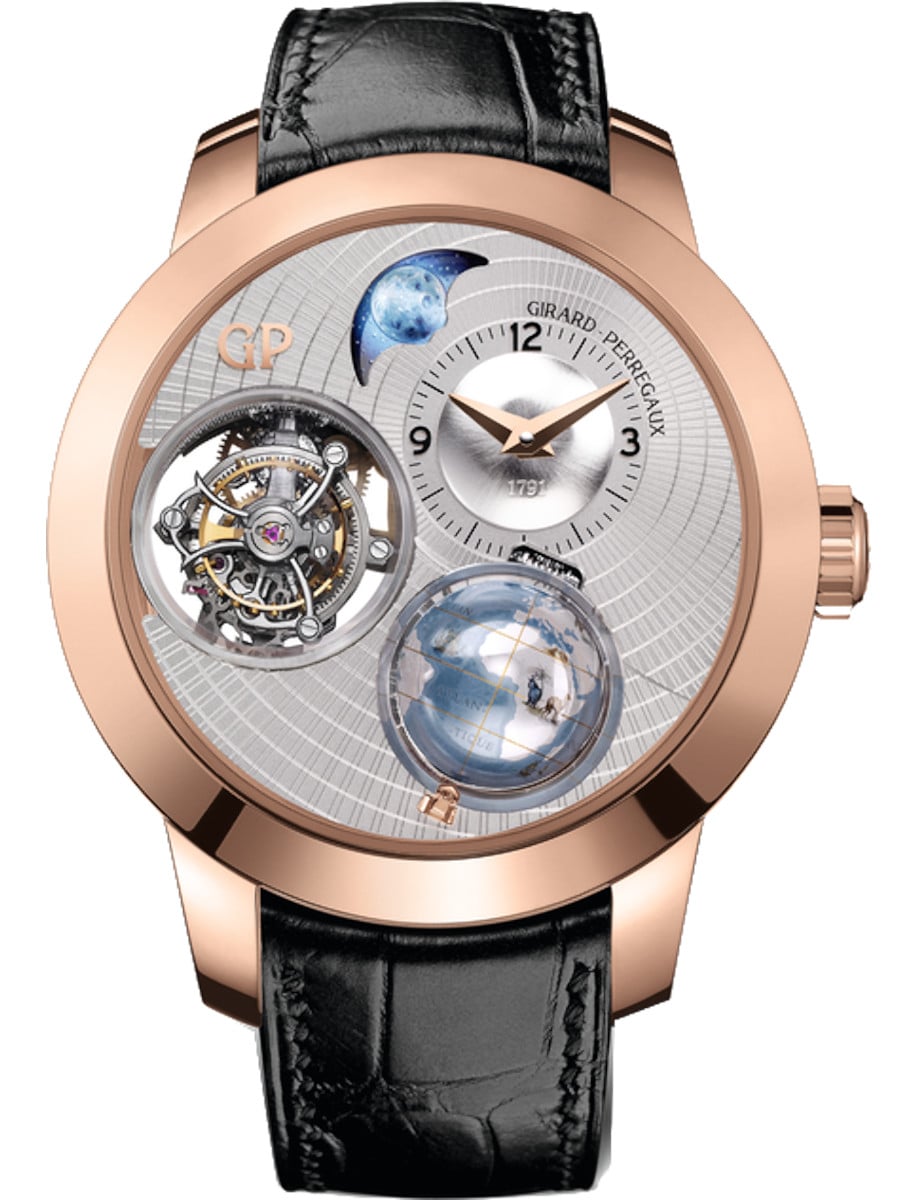 Bridges Planetarium Tri-Axial Tourbillon 48mm in Rose Gold on Black Crocodile Leather Strap with Silver Dial