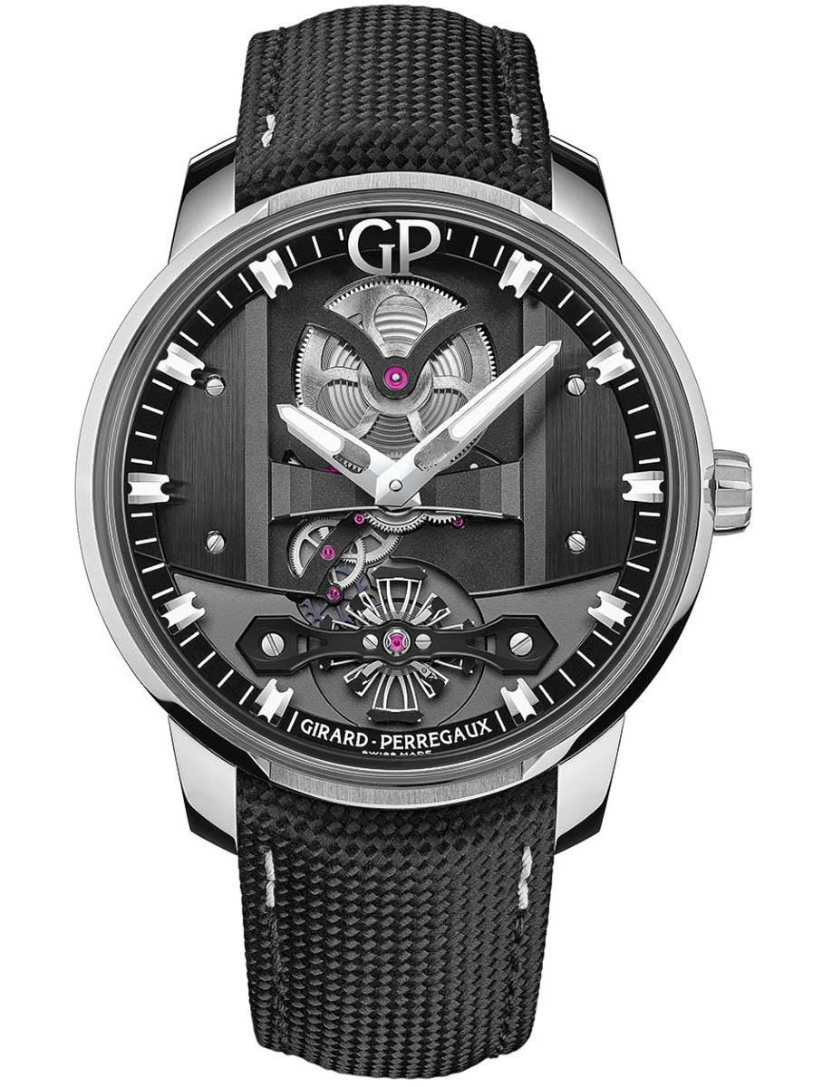 Free Bridge 44mm in Steel On Black Calf Leather Strap with Black, Grey Dial