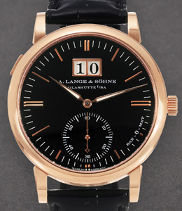 Langematik Outsize Date Automatic in Rose Gold On Black Crocodile Strap with Black Dial