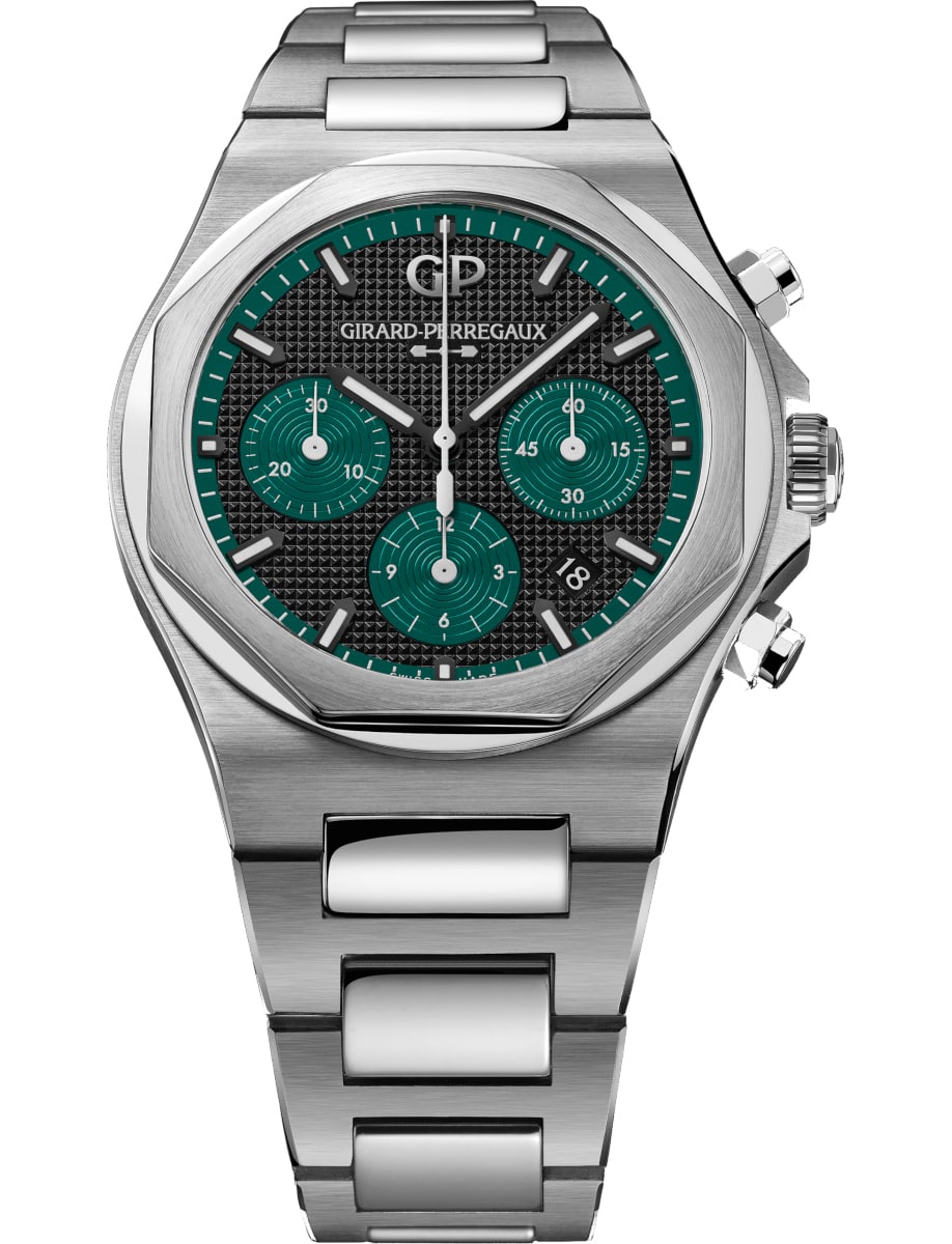 Laureato Chronograph 42mm in Steel - Limited to 100 on Steel Bracelet with Black Dial - Green Sub Dials