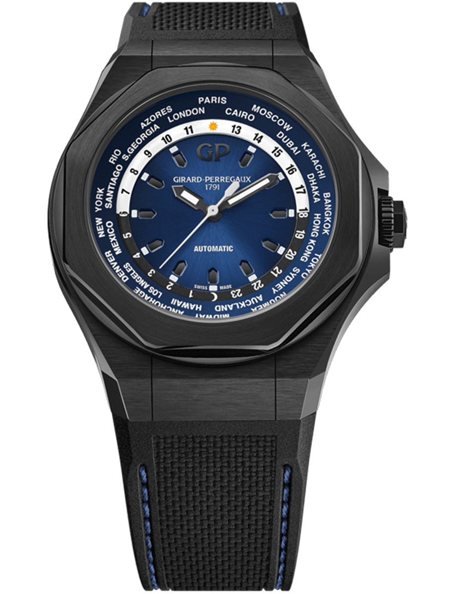 Laureato Absolute WW.TC 44mm in Black PVD Titanium on Black Rubber Strap with Blue Dial