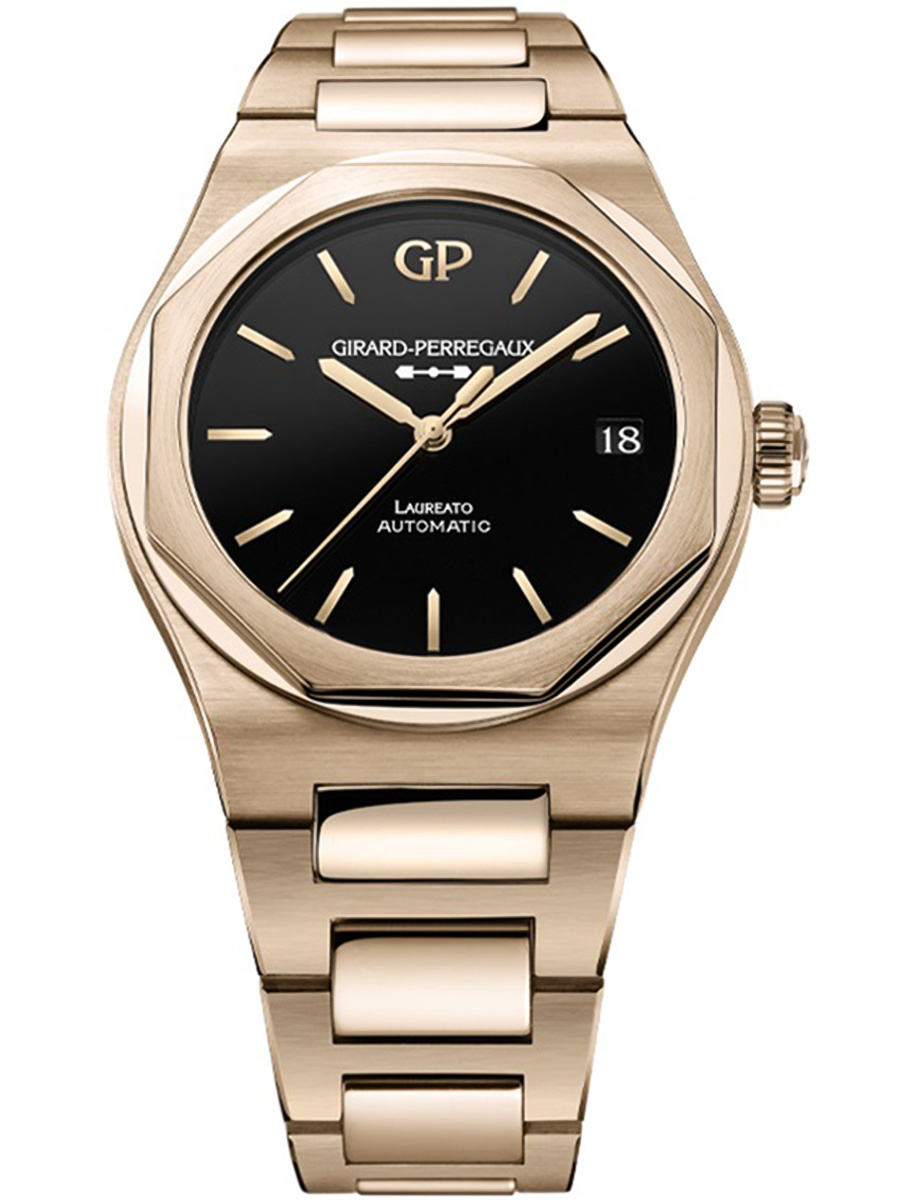 Laureato 42mm Automatic in Pink Gold on Pink Gold Bracelet with Black Dial