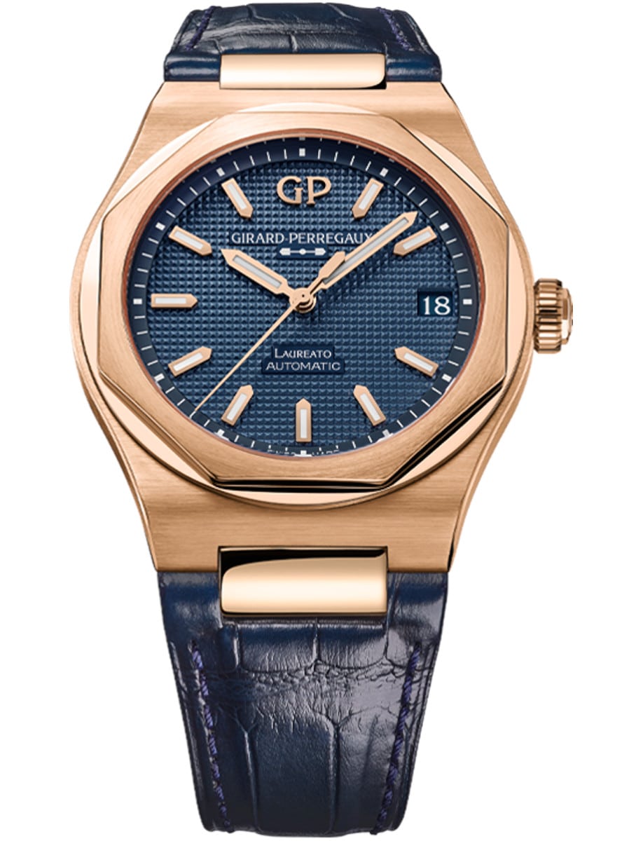 Laureato 42mm Pink Gold Ultramarine in Pink Gold on Blue Alligator Leather Strap with Blue Dial
