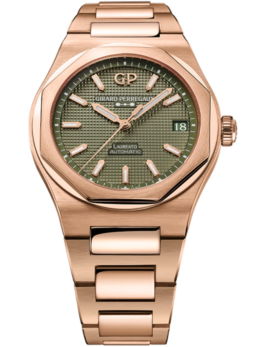 Laureato 42mm Pink Gold Ultramarine in Pink Gold on Pink Gold Bracelet with Sage Green Dial