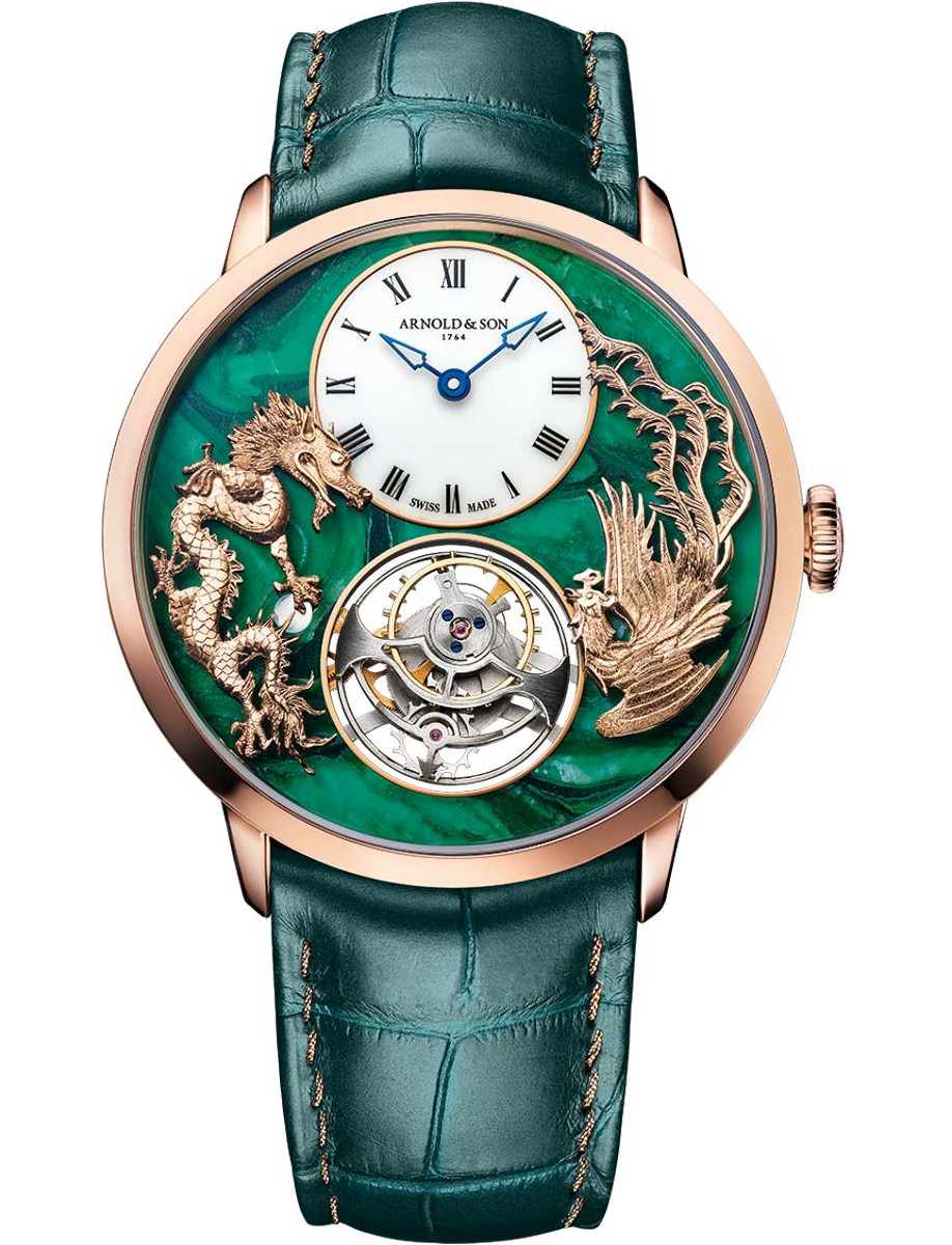 Metiers D'Arts Ultrathin Tourbillon Dragon & Phoenix in Rose Gold on Green Alligator Leather Strap with Verdite Stone Dial - L.E 8 pcs