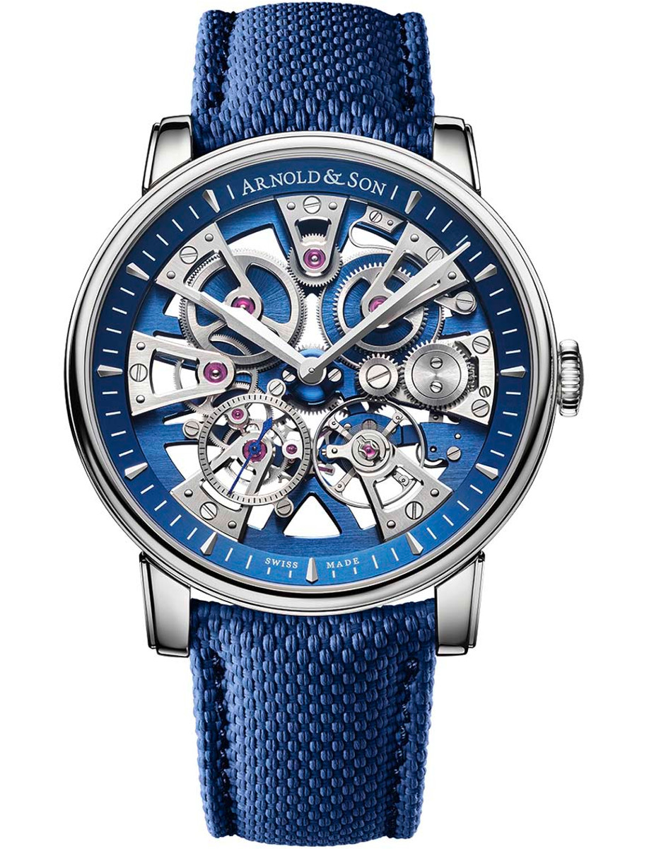 Nebula 41.5 mm in Steel on Blue Fabric Strap with Openworked Dial
