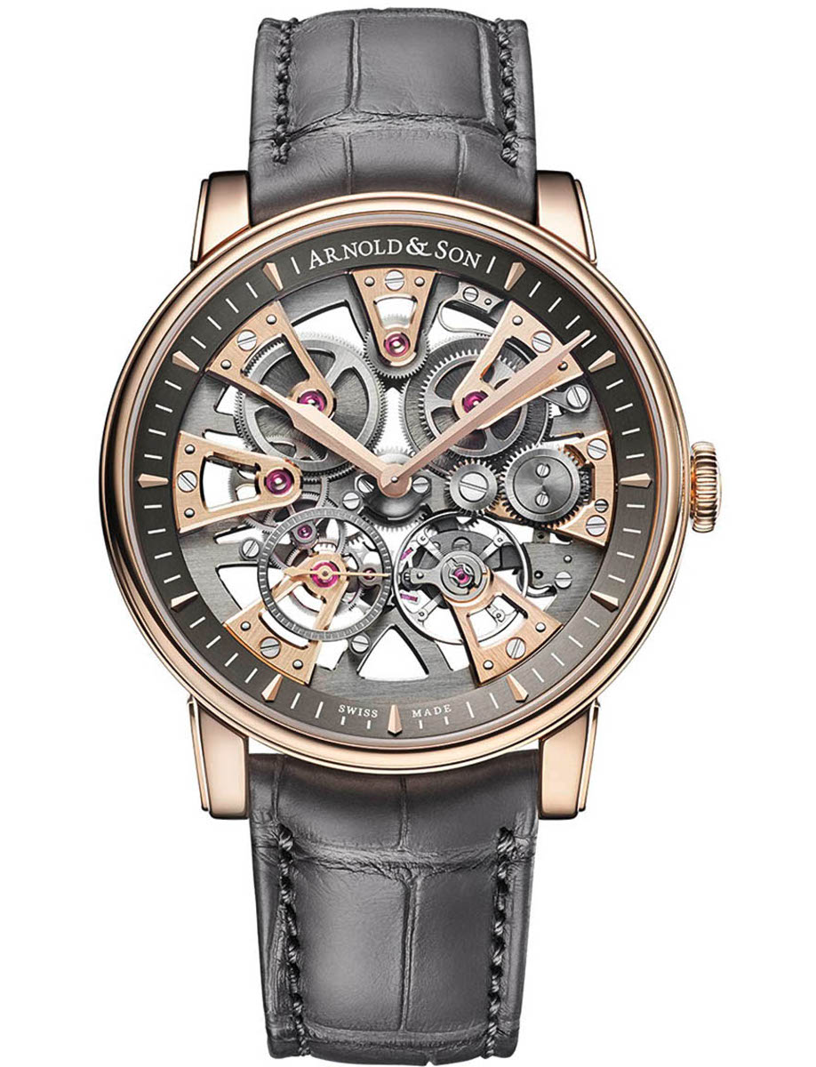 Nebula 41.5 mm in Rose Gold - Limited to 88 on Grey Alligator Leather Strap with Openworked Dial