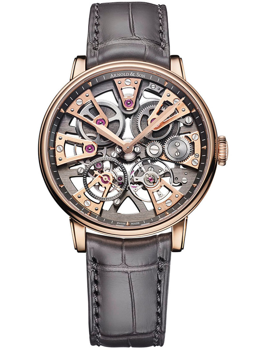 Nebula 38mm in Rose Gold - Limited to 88 on Grey Alligator Leather Strap with Openworked Dial