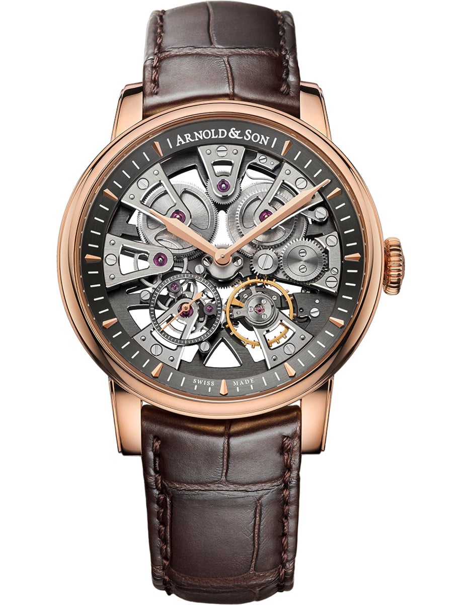 Nebula 41.5 mm in Rose Gold  on Brown Alligator Leather Strap with Openworked Dial