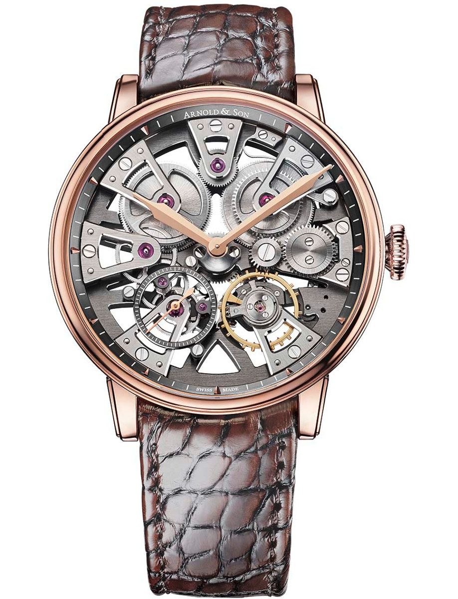 Nebula 38mm in Rose Gold on Brown Alligator Leather Strap with Openworked Dial