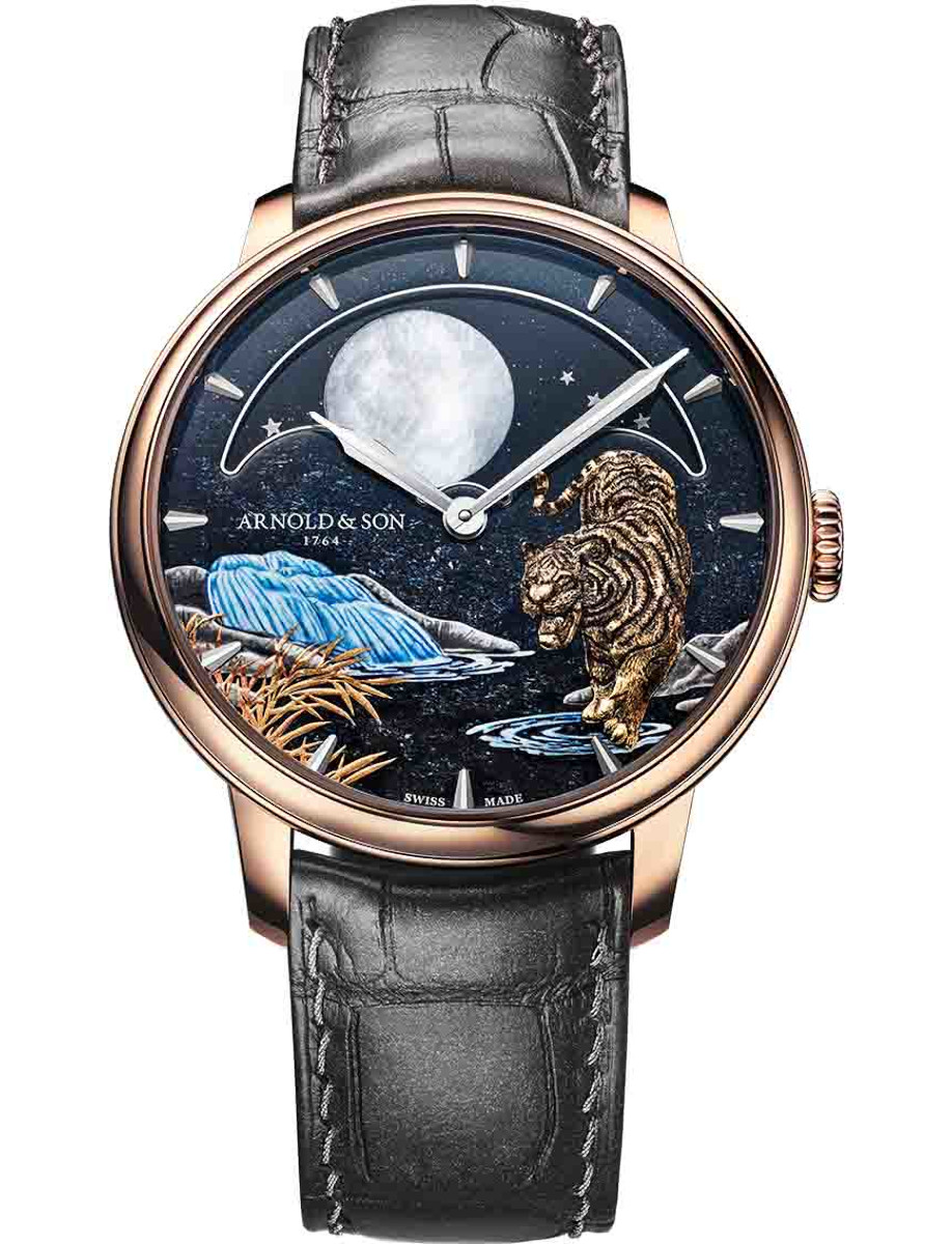 Metiers D'Arts Perpetual Moon Year of the Tiger in Rose Gold on Black Alligator Leather Strap with Hematite Stone Dial - L.E 8 pcs