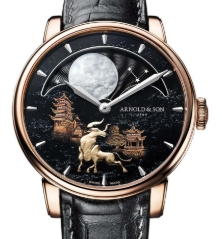 Metiers D'Arts Perpetual Moon Year of the Ox in Rose Gold on Black Alligator Leather Strap with Hematite Stone Dial - L.E 8 pcs