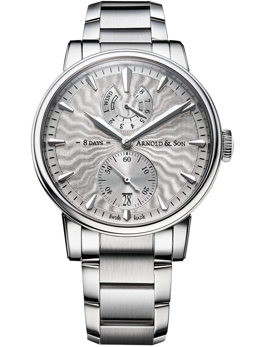 Eight Day 43mm in Steel on Steel Bracelet with Silver Guilloche Dial