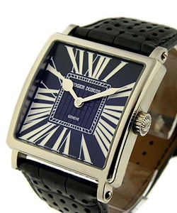Golden square 40mm Automatic in White Gold on Black Leather Strap with Black Dial