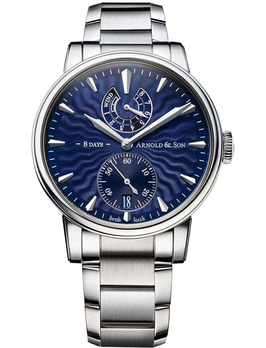 Eight Day 43mm in Steel on Steel Bracelet with Blue Guilloche Dial