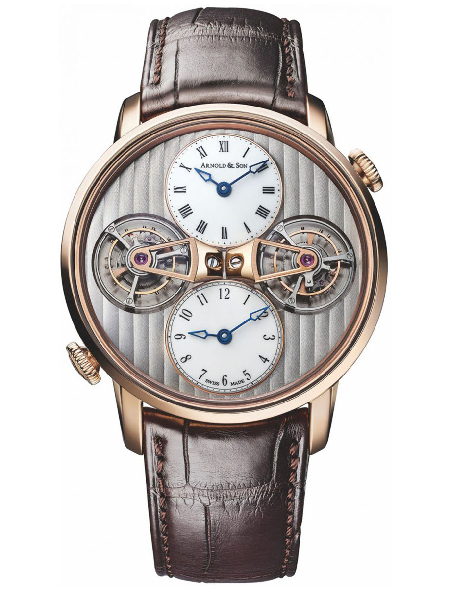 Grand Complications Double Tourbillon 43.5 in Rose Gold on Brown Crocodile Leather Strap with White Dial - Limited to 28
