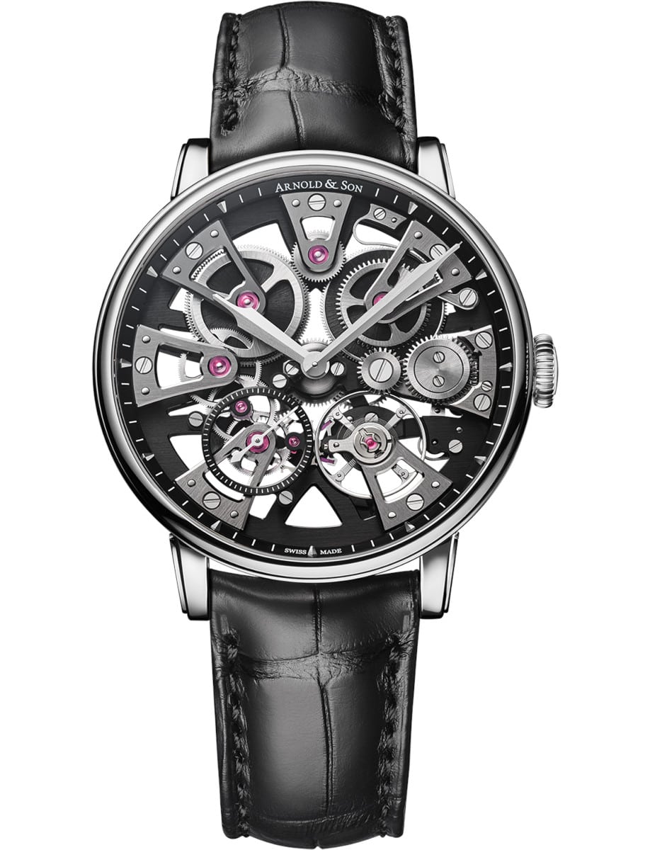 Nebula 38mm in Steel on Black Alligator Leather Strap with Skeleton Dial