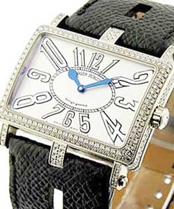 Too Much 26mm Quartz  in White Gold with Diamond Bezel on Black Leather Strap with Silver Dial