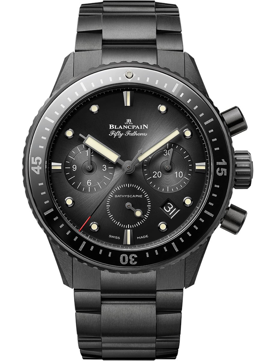 Fifty Fathoms Bathyscaphe Chronographe Flyback 43.6 in Black Ceramic on Black Ceramic Bracelet with Sunburst Black Dial