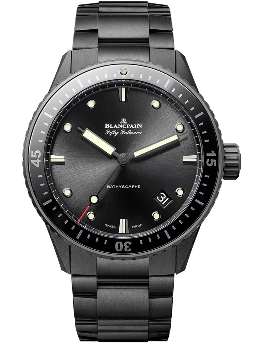 Fifty Fathoms Bathyscaphe 43.6mm Automatic in Black Ceramic on Black Ceramic Bracelet with Black Dial